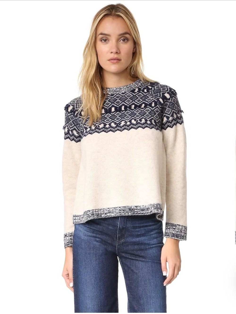 Clu too Wool-Blend Fair Isle Crewneck Sweater - Cream/Navy